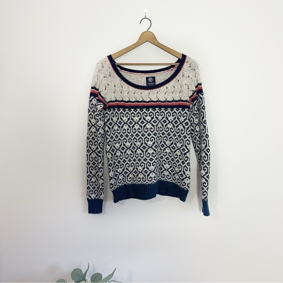 [American Eagle] Women's Wool Blend Tan, Blue & Orange Fair Isle Sweater - Picture 1 of 7
